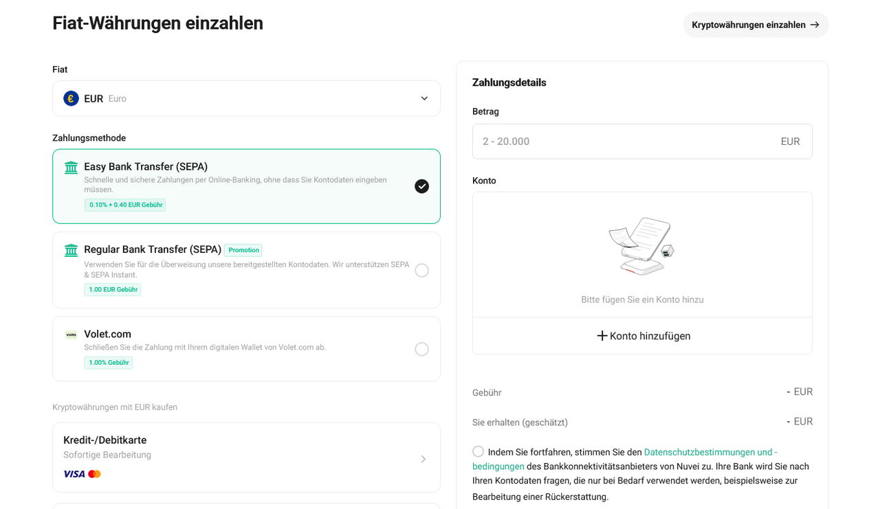 Die Einzahlungsmöglichkeiten bei KuCoin