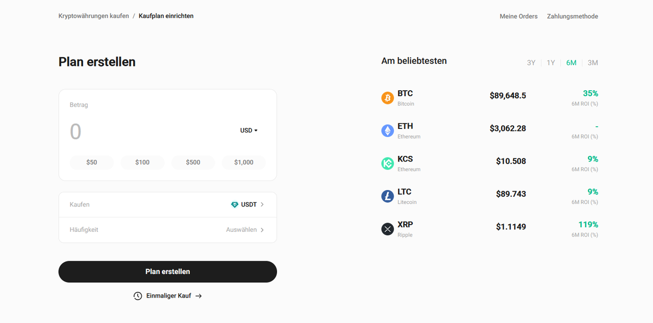 Die Sparplanfunktion bei KuCoin