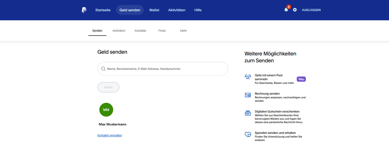 Geld senden mit PayPal