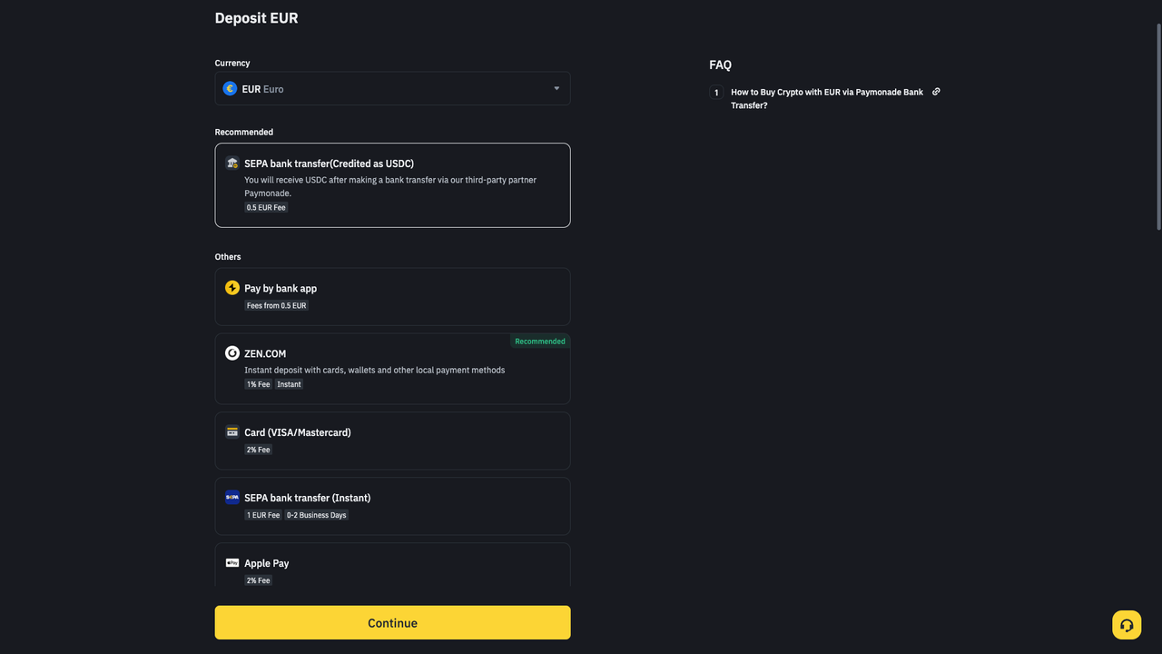Einzahlungen bei Binance kosten je nach Methode Gebühren