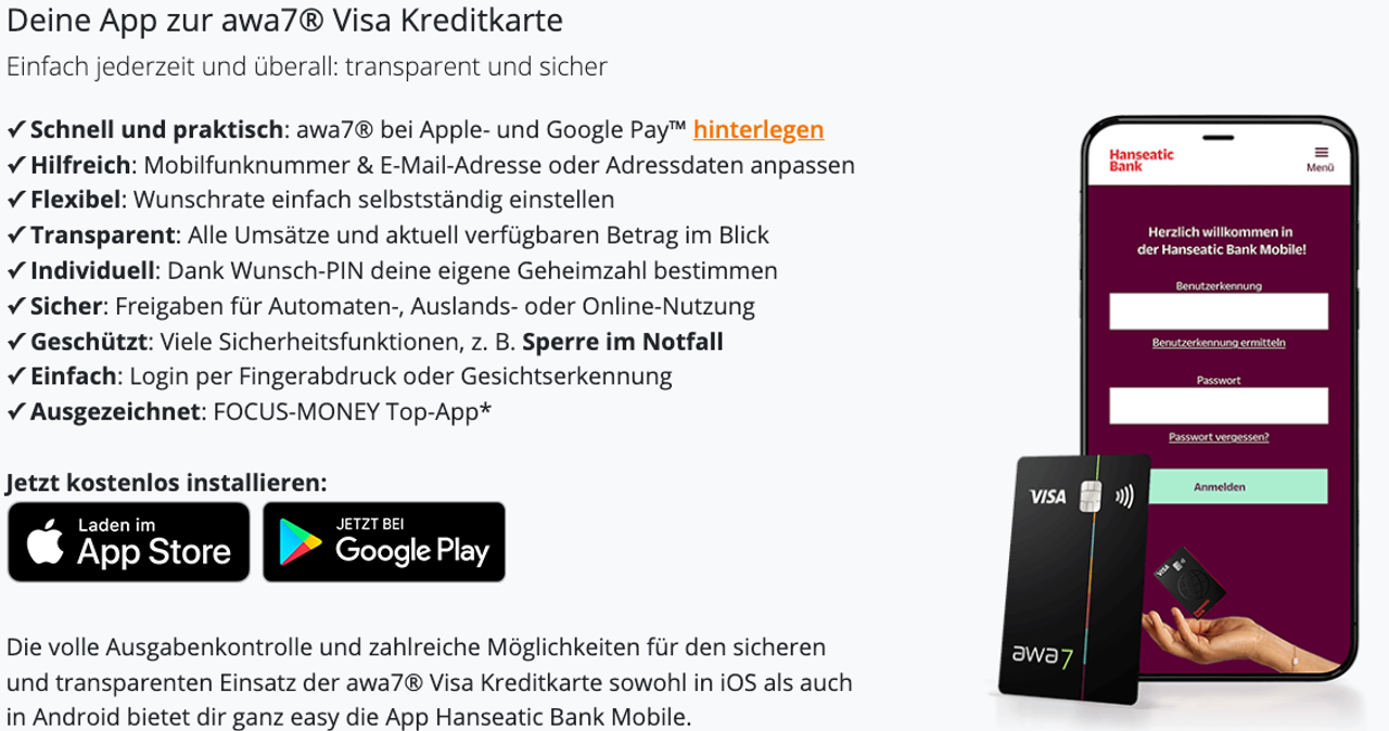 Deine Kreditkarte von awa7 verwaltest du per App