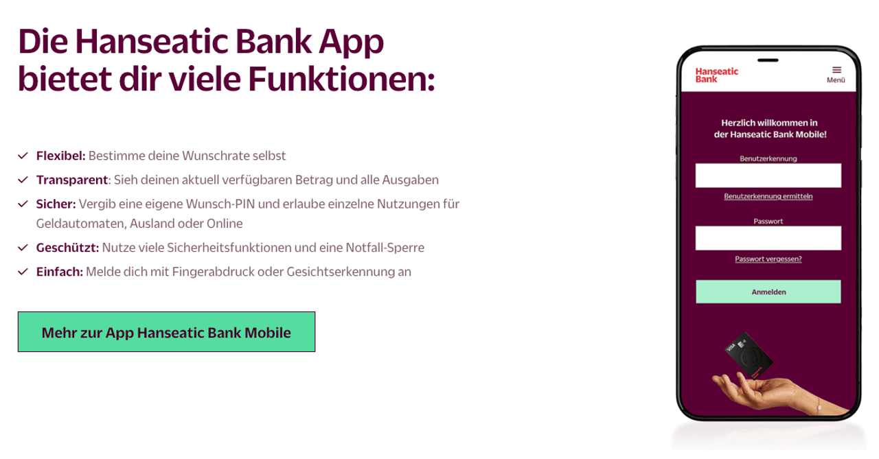 Deine Hanseatic Kreditkarte per App verwalten