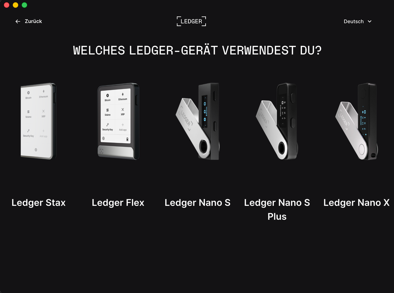 In der Ledger Live App die passende Wallet auswählen