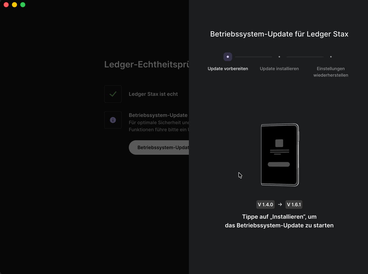 Ledger Stax installiert direkt Software-Updates