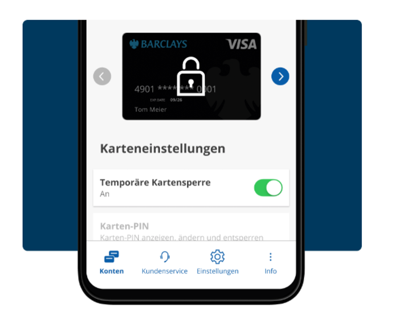 In der App die Barclays Visa temporär sperren