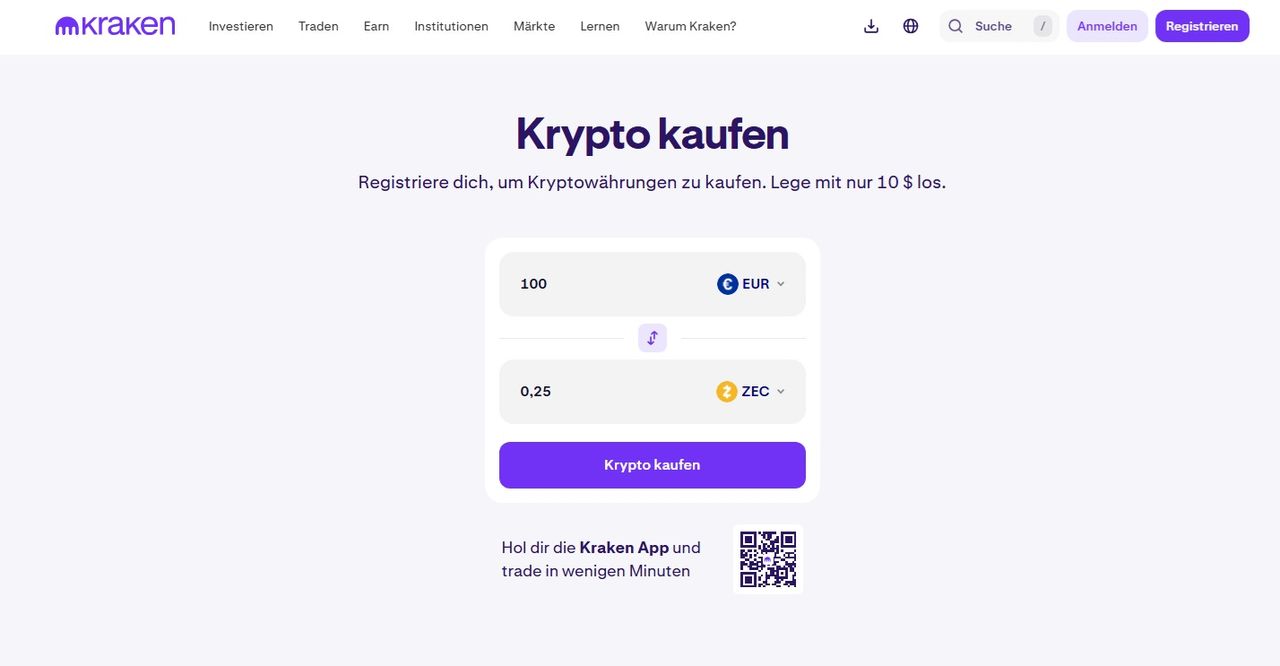 ZEC kaufen auf Kraken