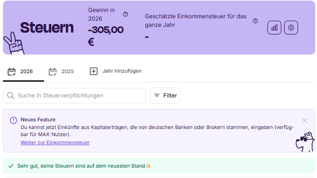Automatische Steuerberechnung in Accountable
