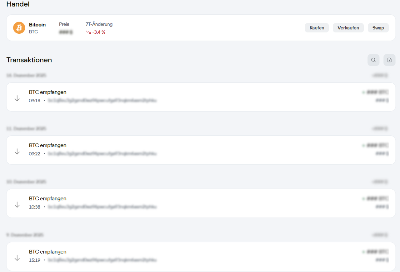 Die Transaktionshistorie in der Trezor Suite