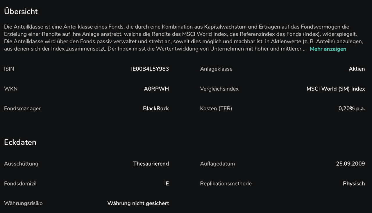 Die Scalable App zeigt dir Details zu allen ETFs