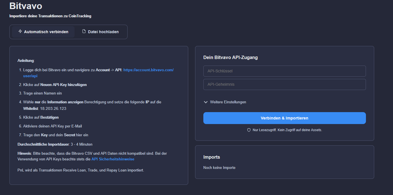 Um das Tool zu nutzen, musst du eine API auf deiner Krypto-Börse erstellen