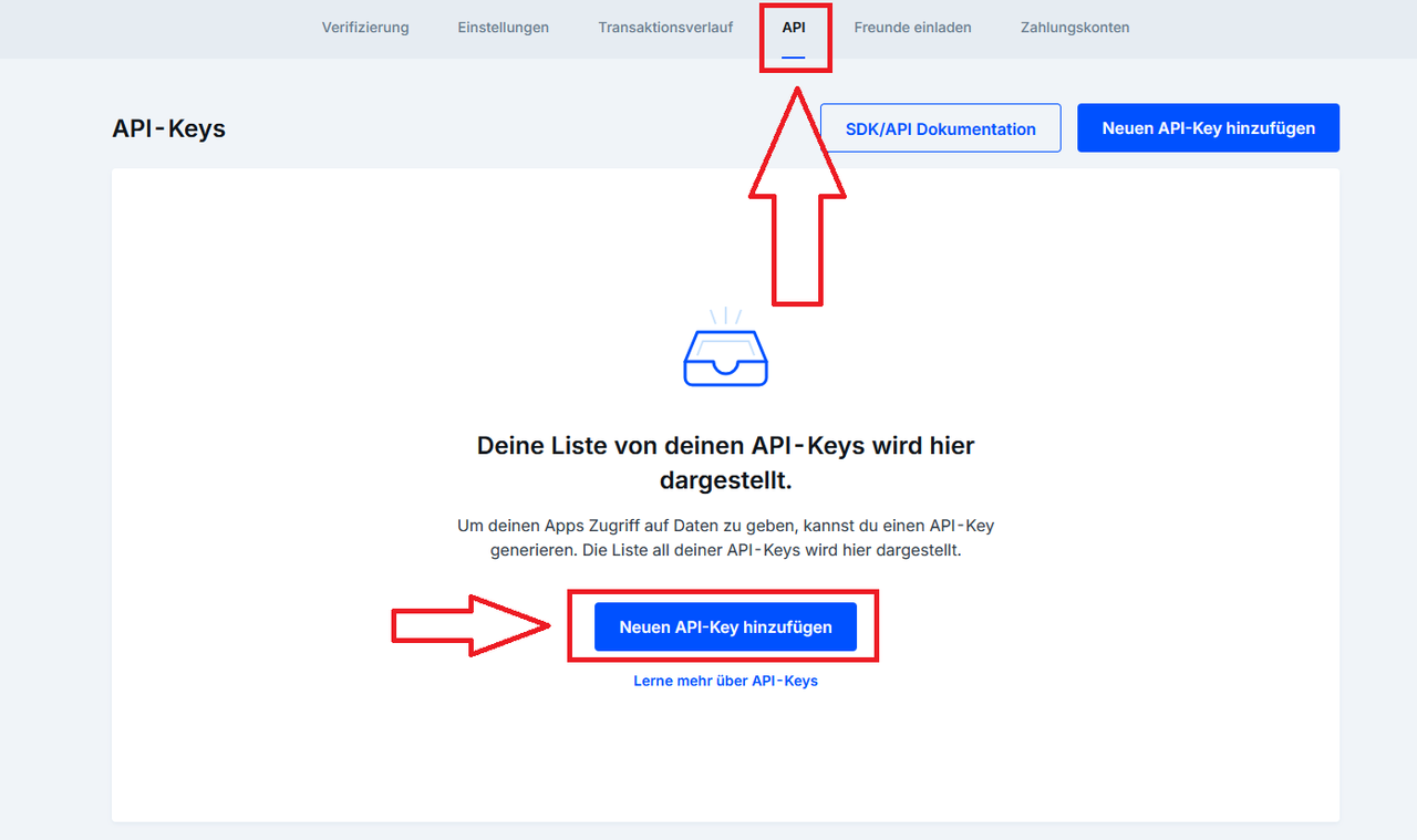 API bei Bitvavo hinzufügen