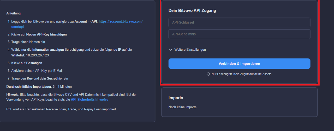 Den API Key gibst du dann an CoinTracking, um die Verbindung abzuschließen