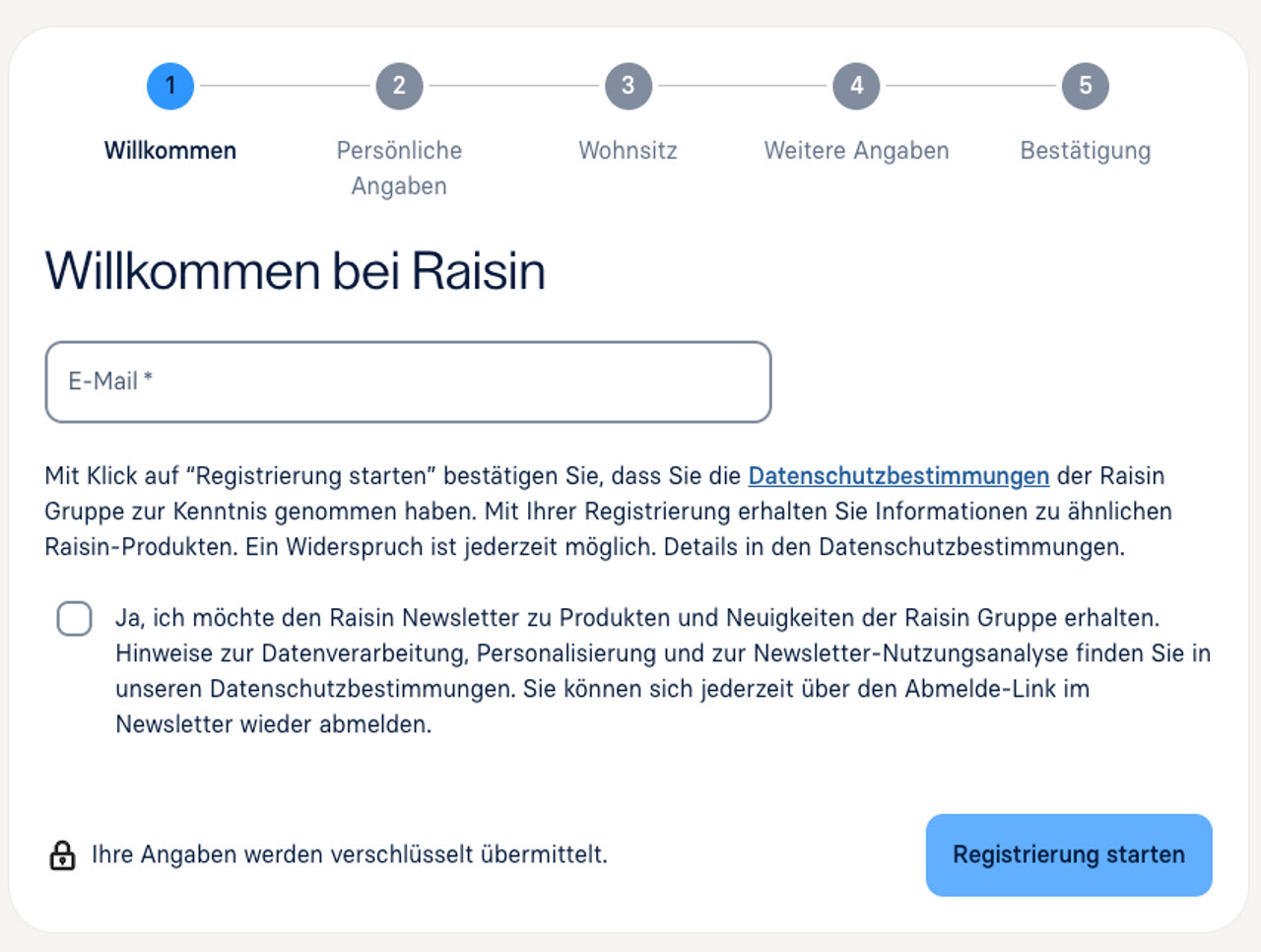 Online-Registrierung bei Raisin für ein Kinderdepot
