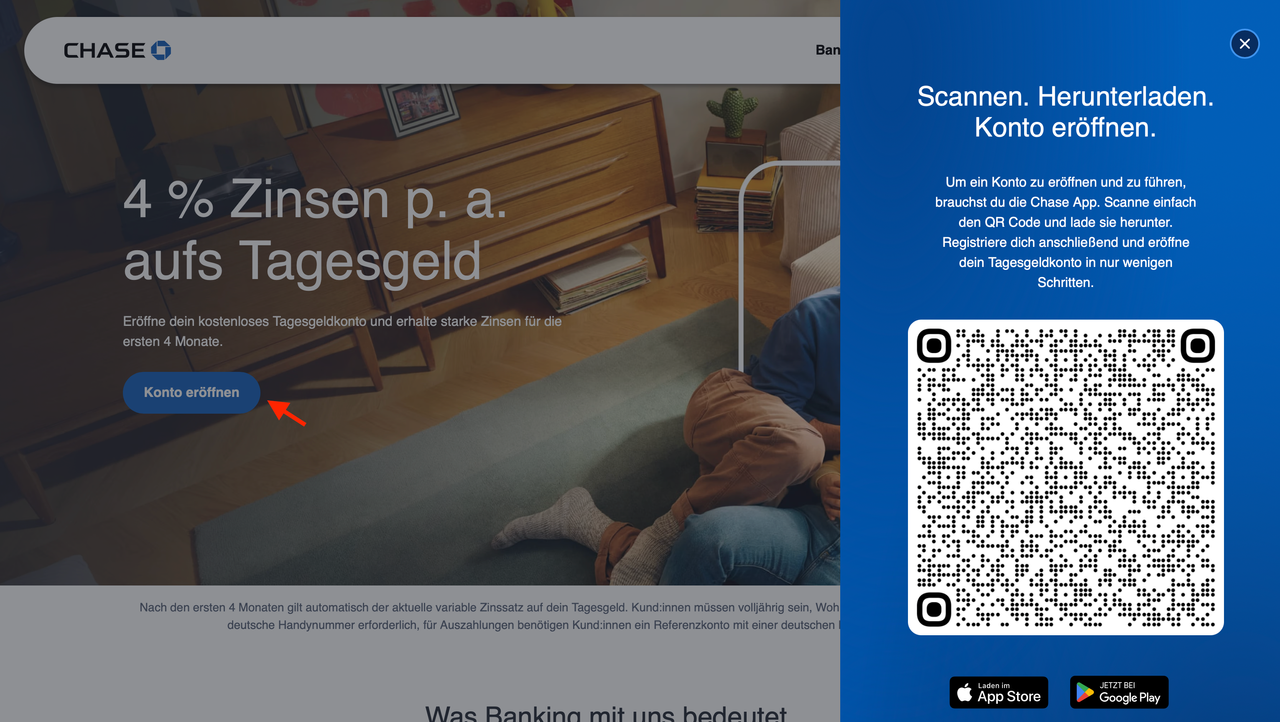 Die Kontoeröffnung bei Chase geht per App