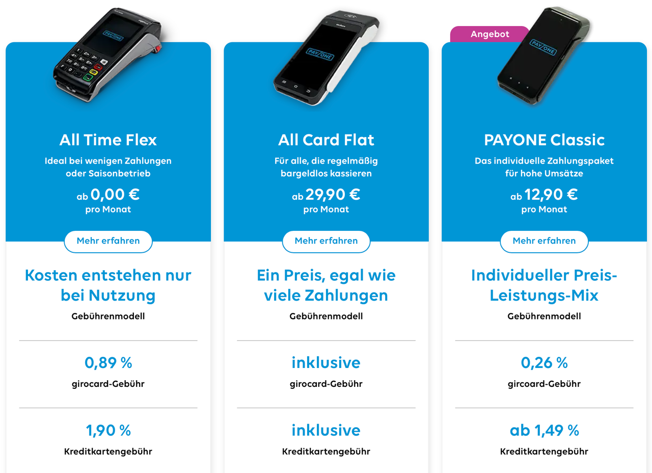 Tarife bei PAYONE