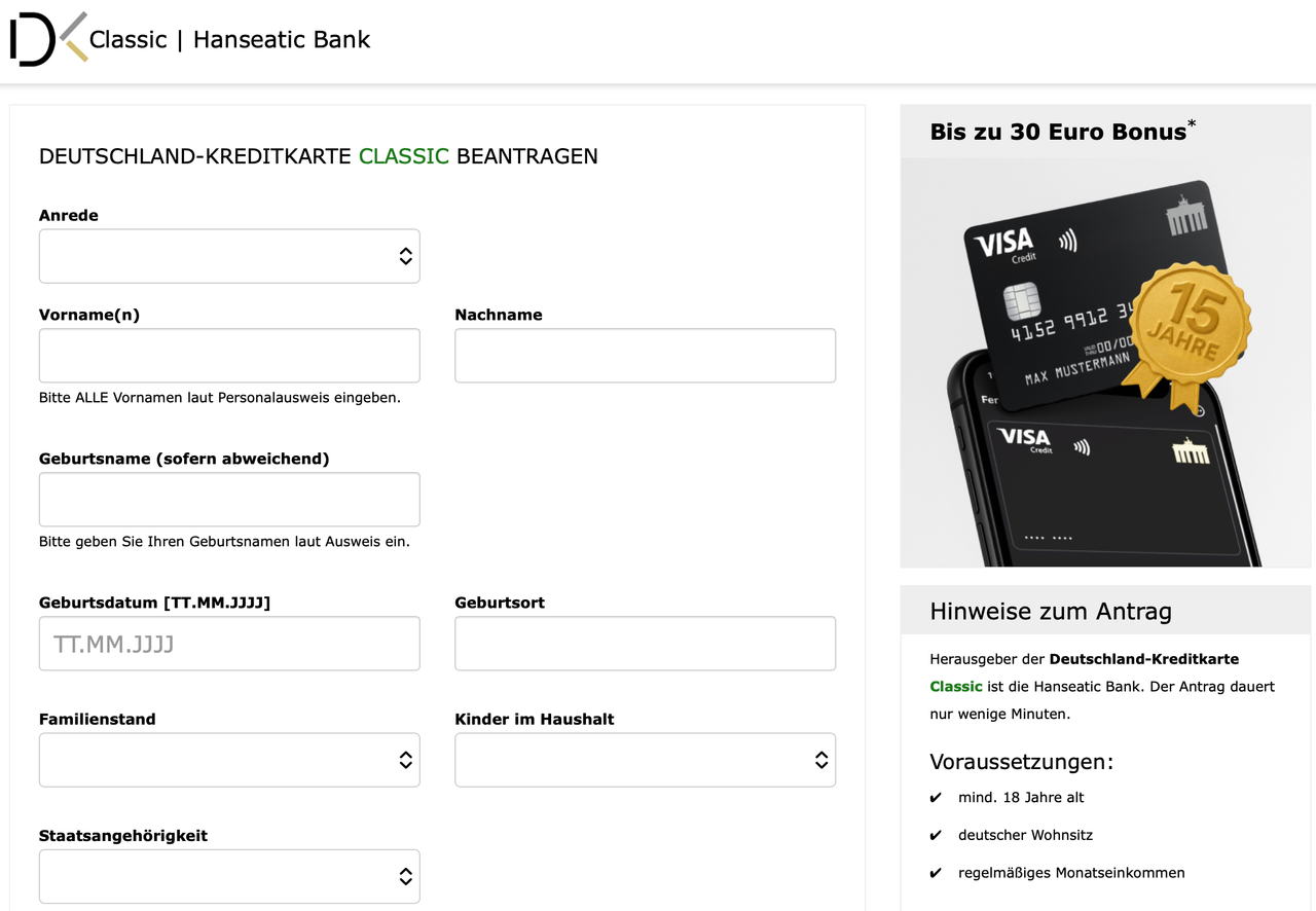 So beantragst du die Deutschland Kreditkarte Classic