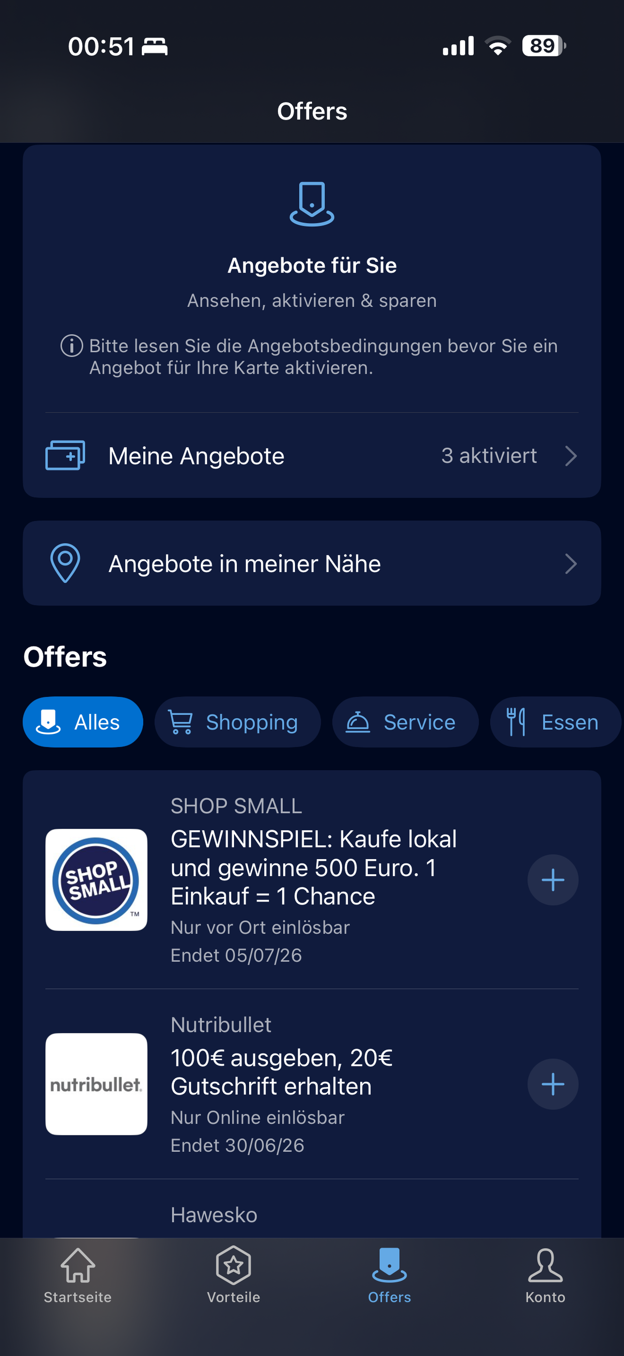 Amex Offers für die American Express Payback Card in der App