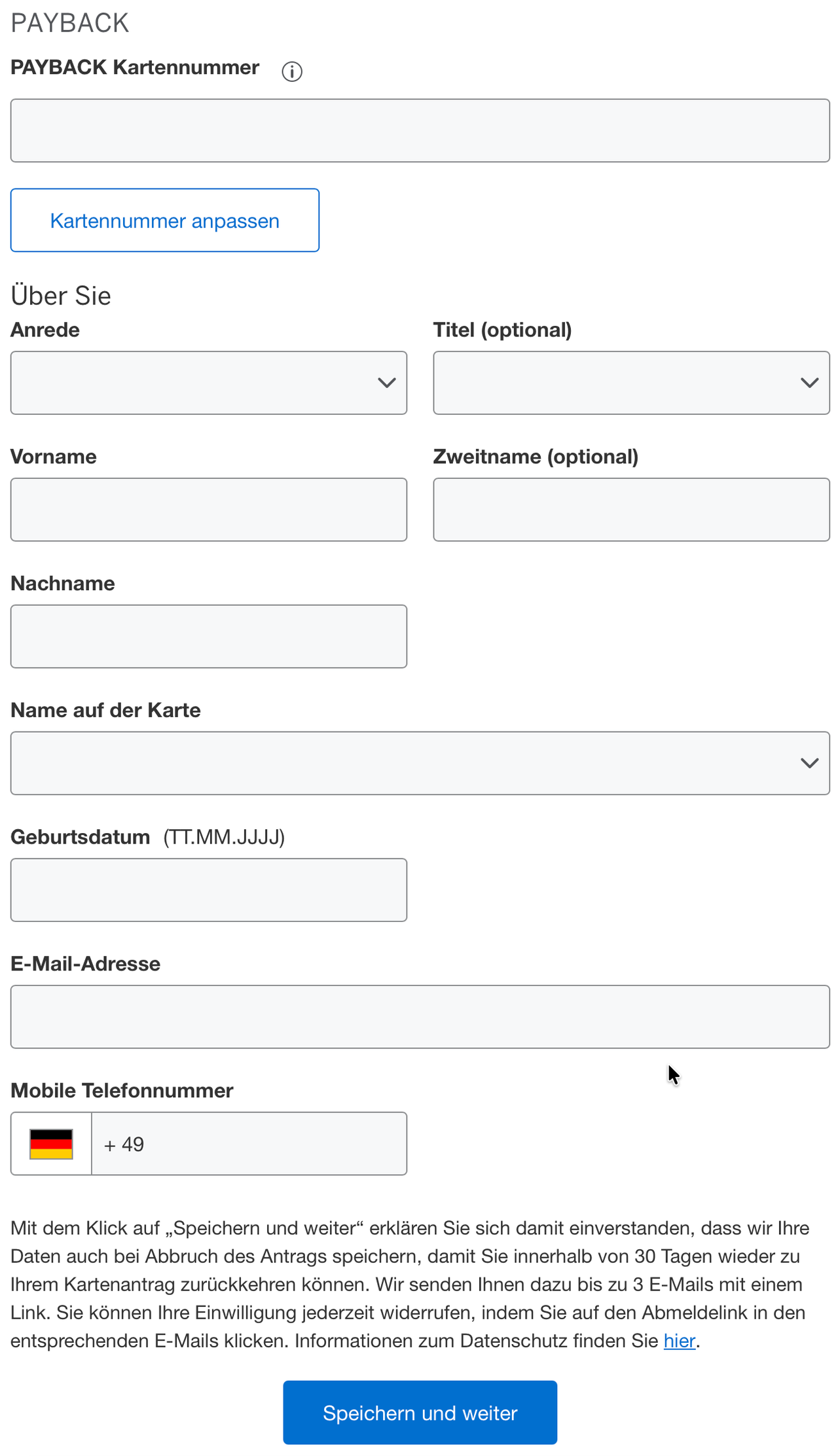 Beantragung der American Express Payback