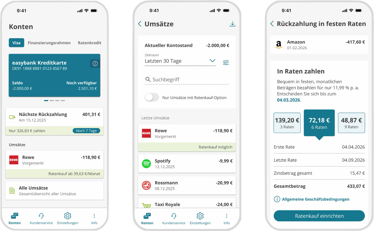 Die App der easybank im Überblick
