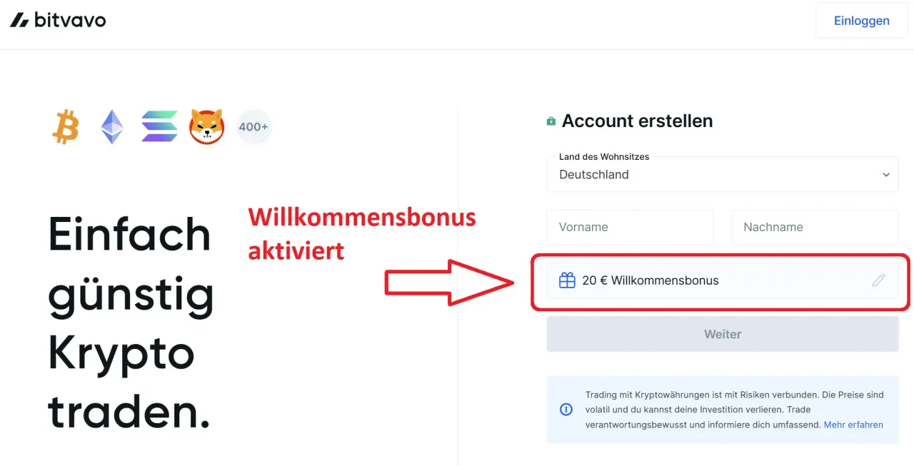 Der Bitvavo Willkommensbonus ist erfolgreich aktiviert Bitvavo Willkommensbonus vom Empfehlungscode aktiviert
