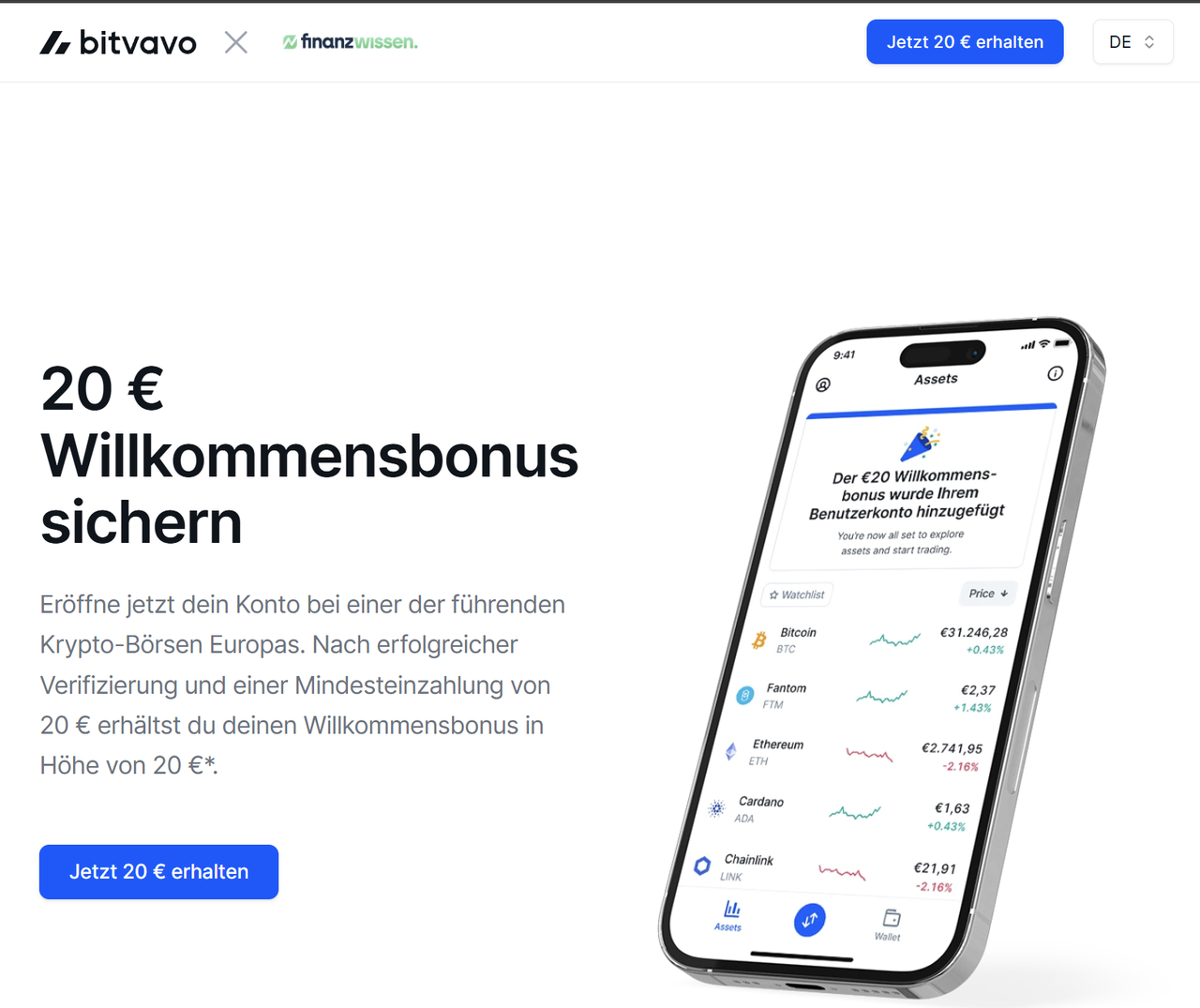 Bitvavo Landing Page zum Willkommensbonus Bitvavo Landing Page zum Willkommensbonus
