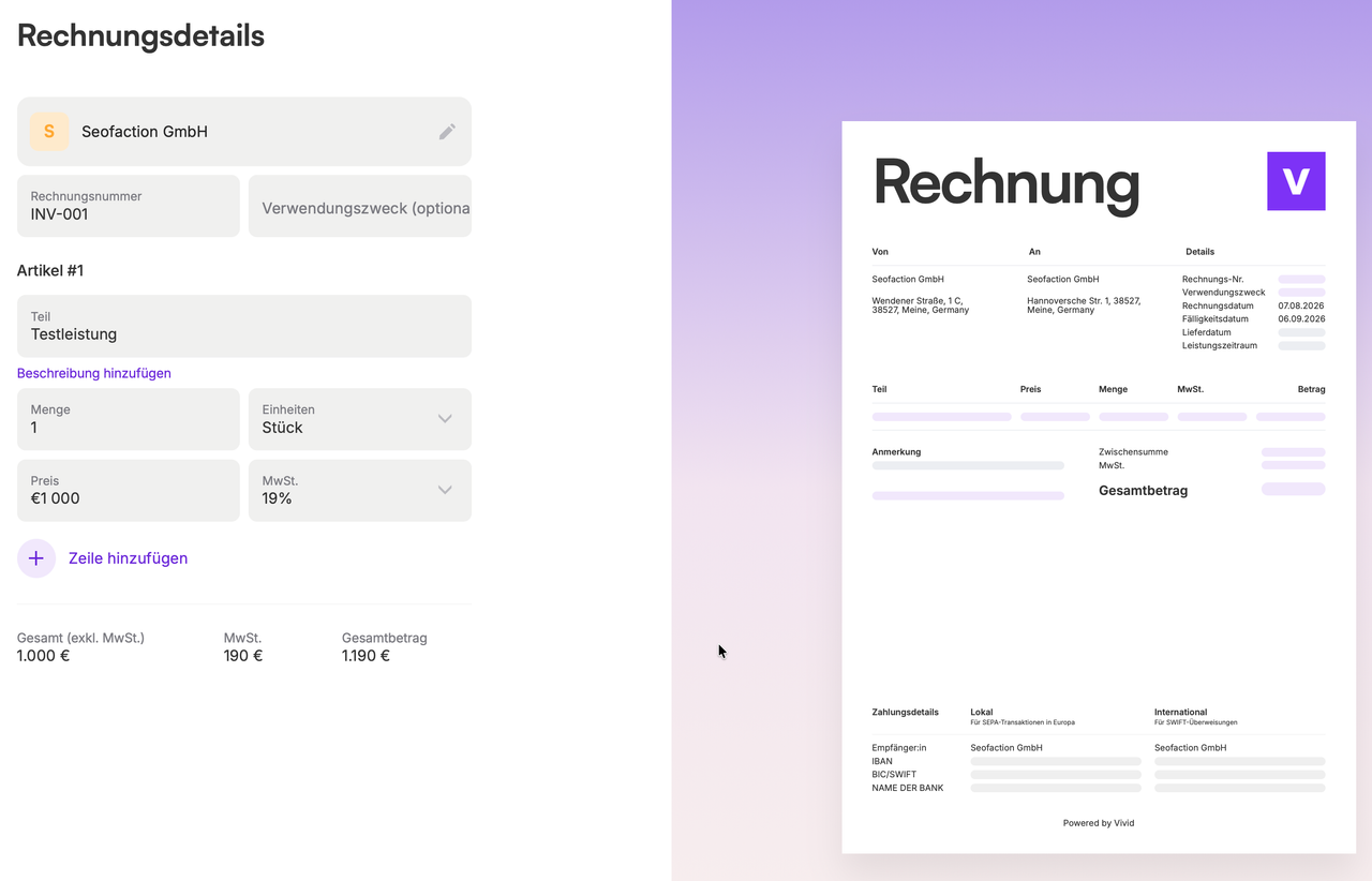 Rechnungsfunktion bei Vivid