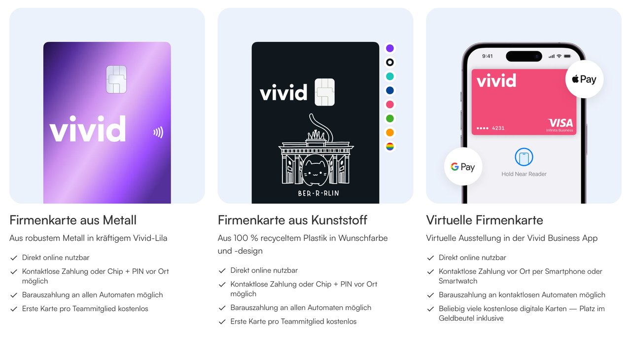 Auswahl von Firmenkarten bei Vivid