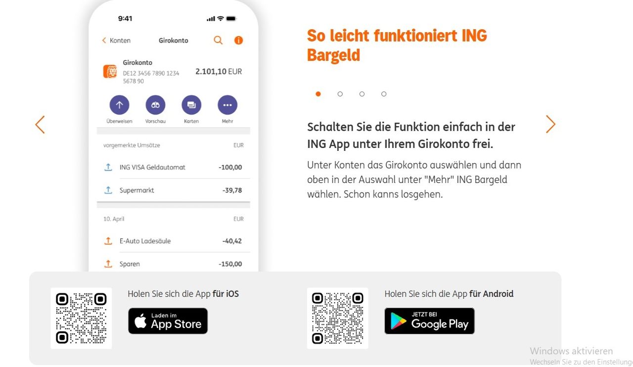 Bargeld einzahlen im Laden bei der ING