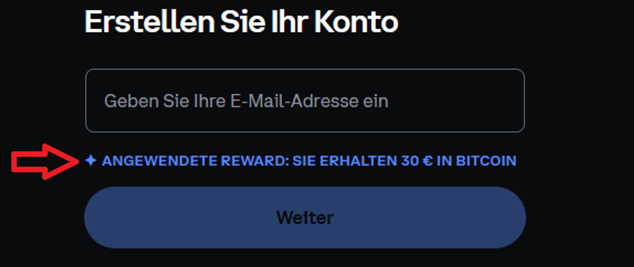 Bei der Registrierung siehst du dann unten den Reward