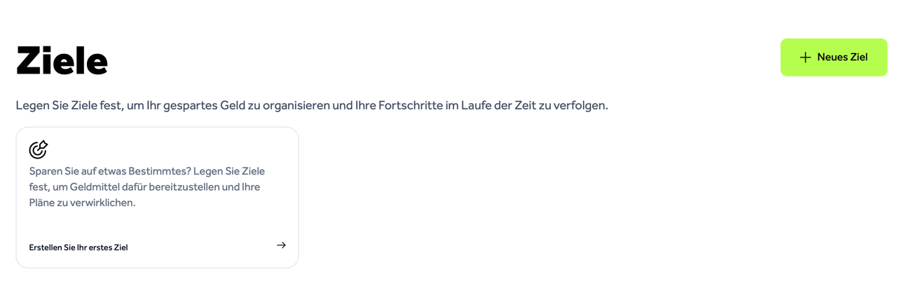 Uebersicht aller Sparziele im Go and Grow Konto
