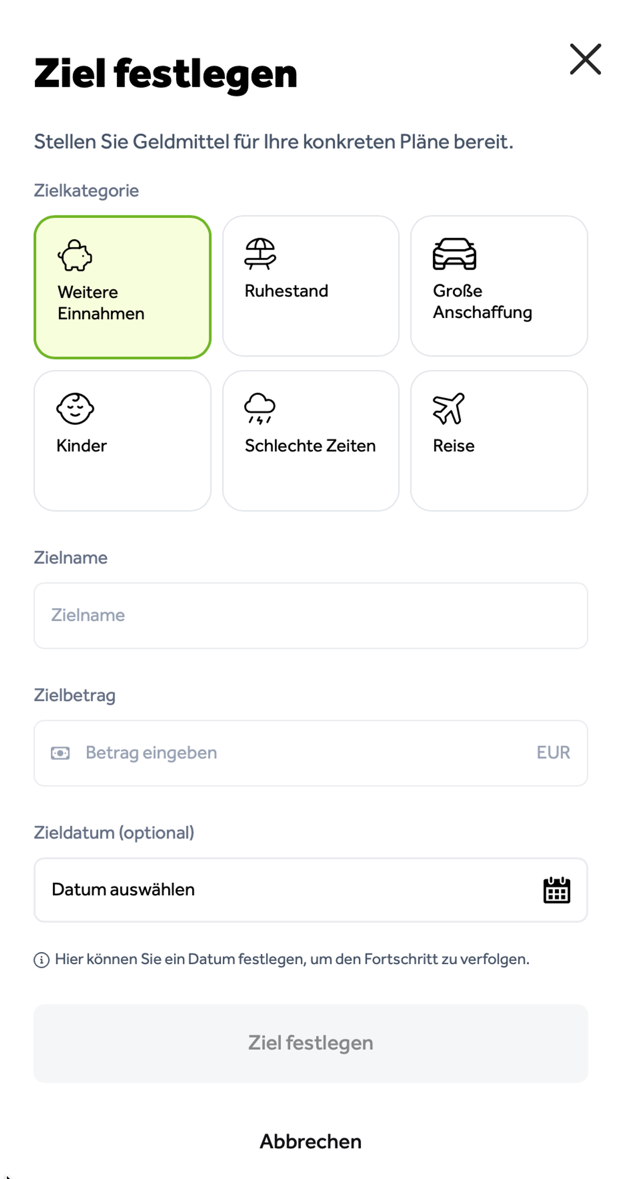 Neues Sparziel bei Go and Grow anlegen