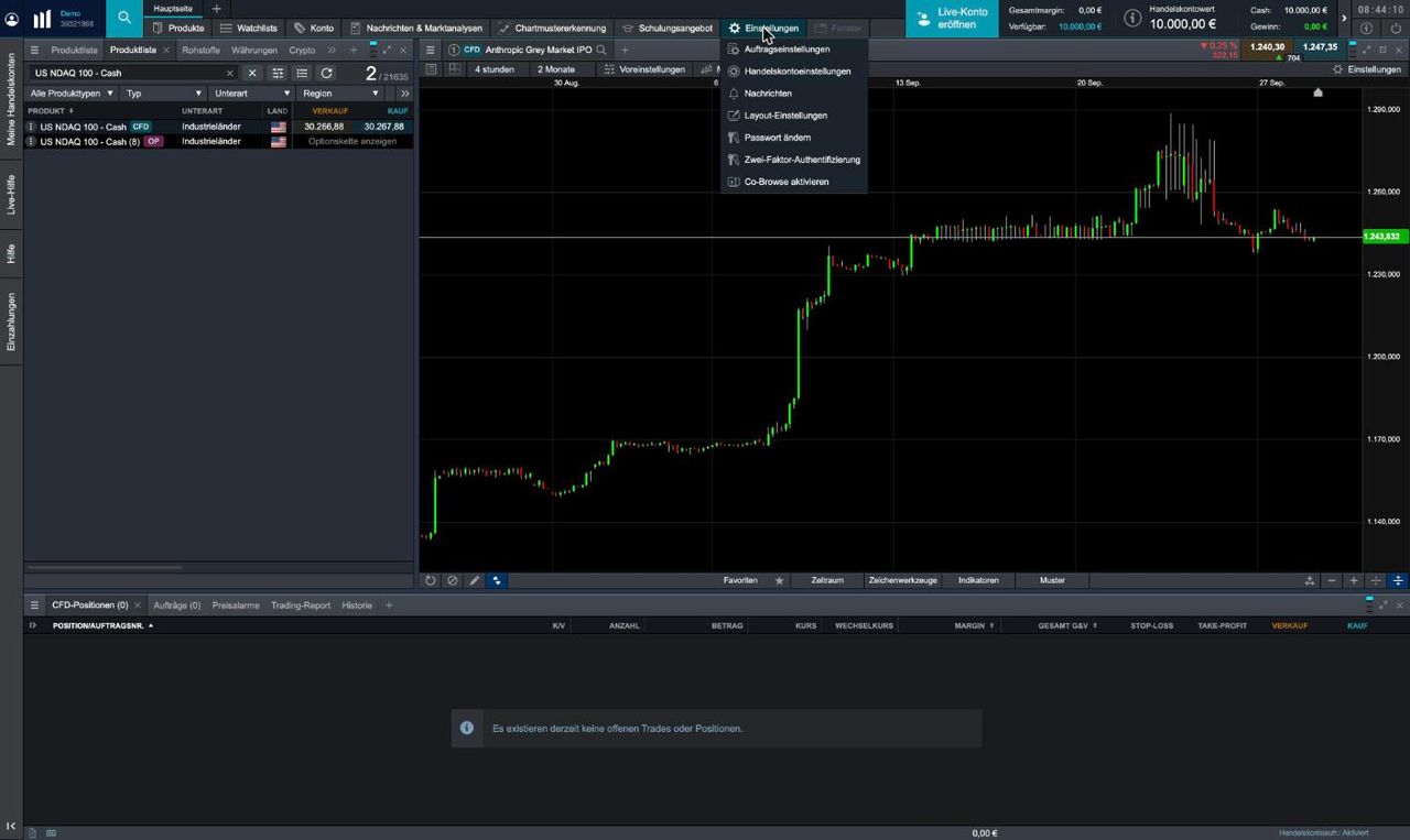 Einstellungen mit Zwei-Faktor-Authentifizierung und Co-Browse bei CMC Markets