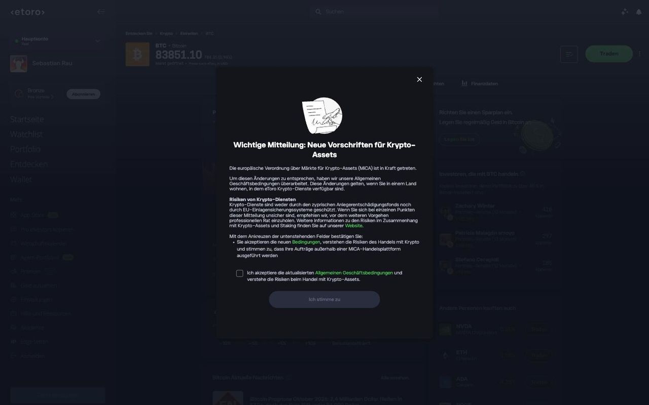 Hinweis zu den neuen MiCA-Regeln für Krypto-Assets bei eToro