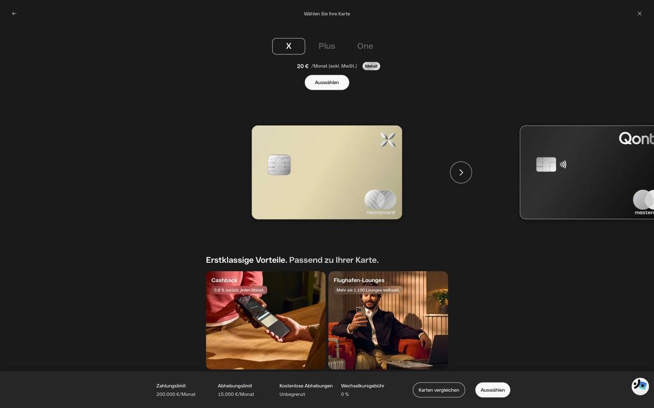 Qonto X Card aus Metall mit Preis und Limits