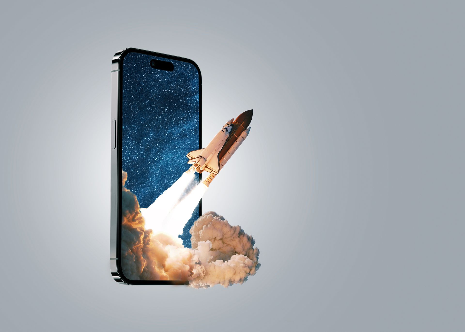 Rakete fliegt aus dem Handy