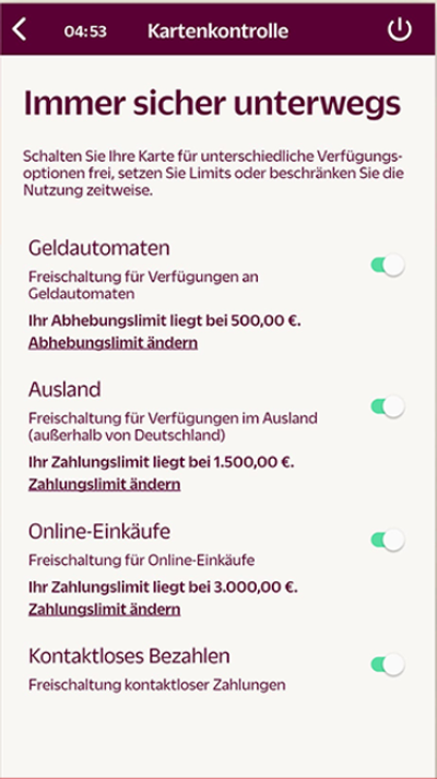 awa7 Kreditkarte per App kontrollieren