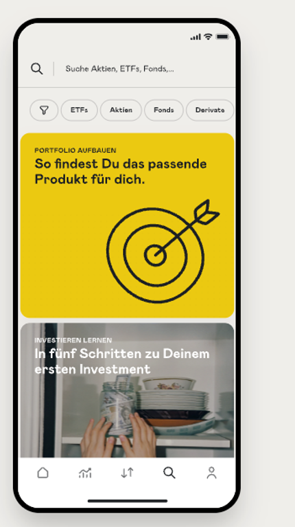 Hier ist die Suchfunktion in der Joe Broker App zu sehen