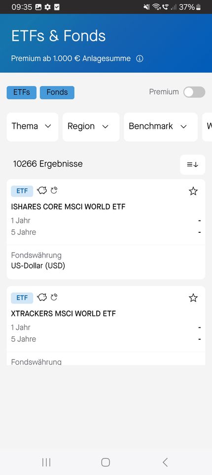 ETF-Suche in der flatex app