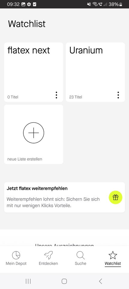 Watchlist in der flatex app