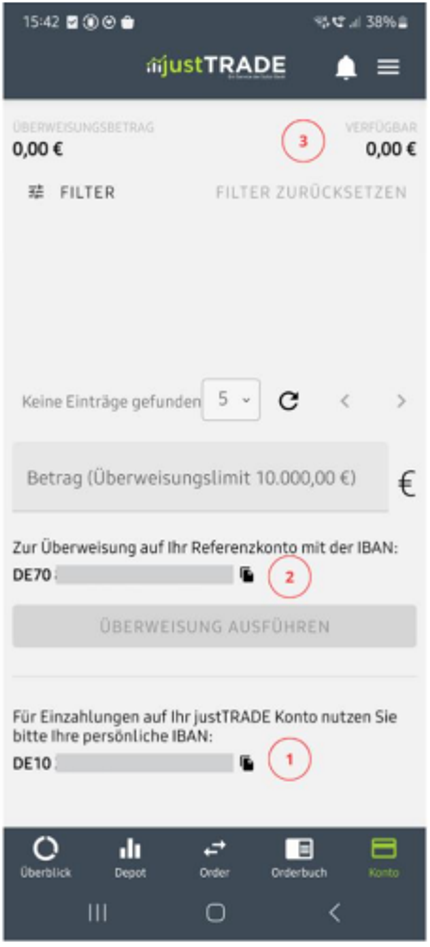 In der App kannst du von und auf dein Verrechnungskonto Geld überweisen