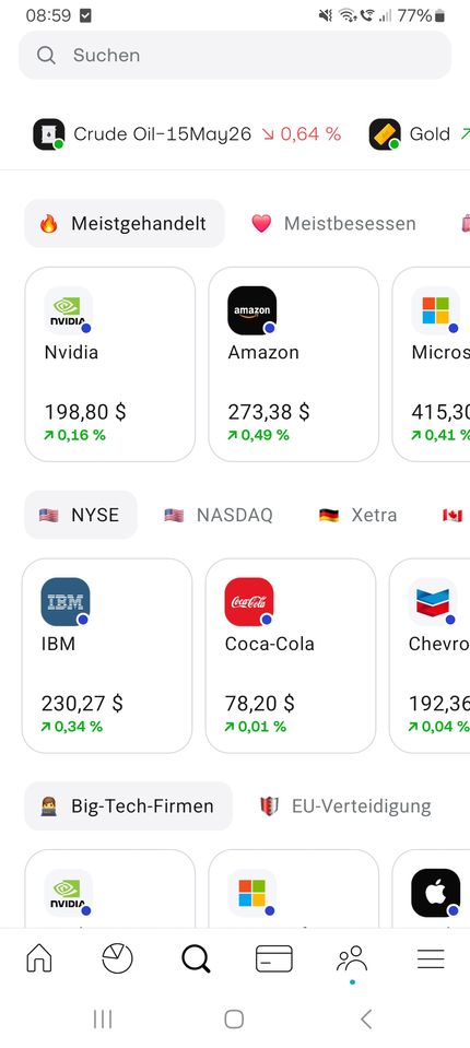 Aktien suchen in der Trading 212 App