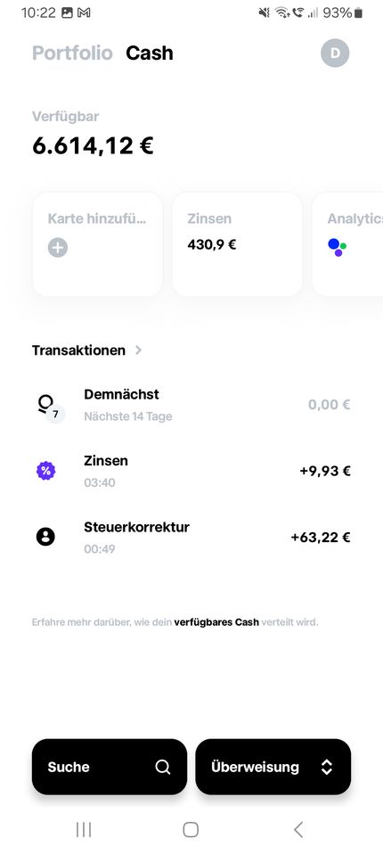 Transaktionen und Cash-Übersicht