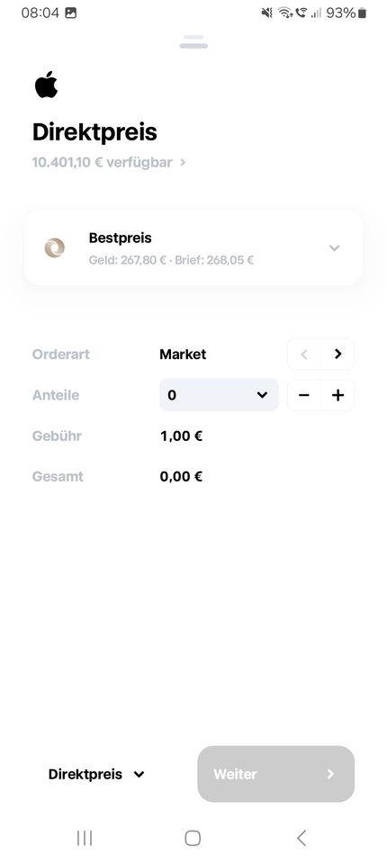 Ordertyp Market, Limit oder Stop angeben