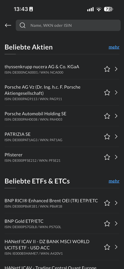 Wertpapiersuche in der Finanzen.net ZERO App