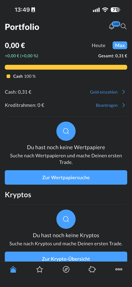 Portfolio-Übersicht in der Finanzen.net ZERO App