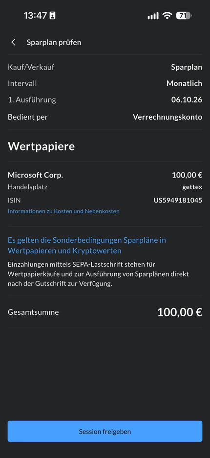 Sparplan bei Finanzen.net ZERO prüfen und bestätigen