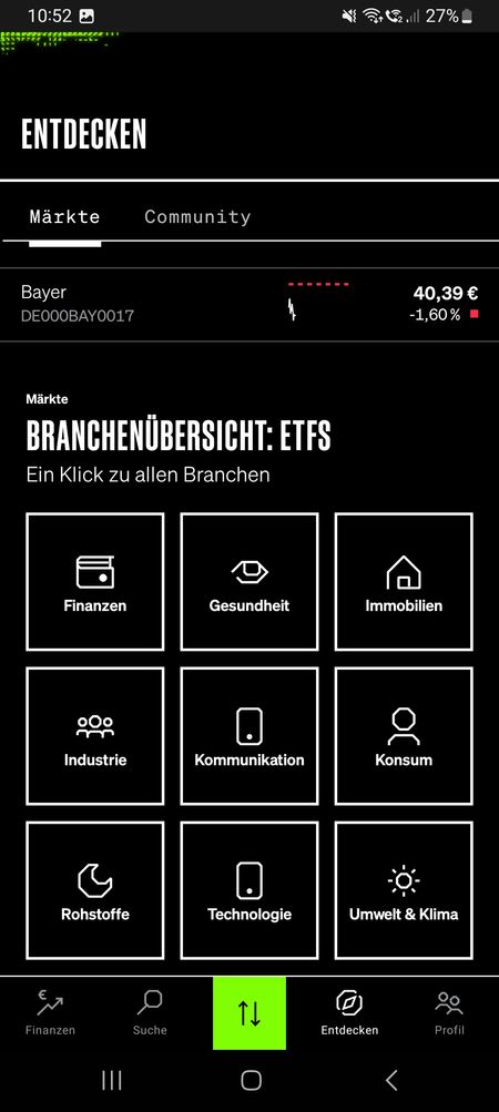 ETF im Smartbroker Depot nach Branchen selektieren