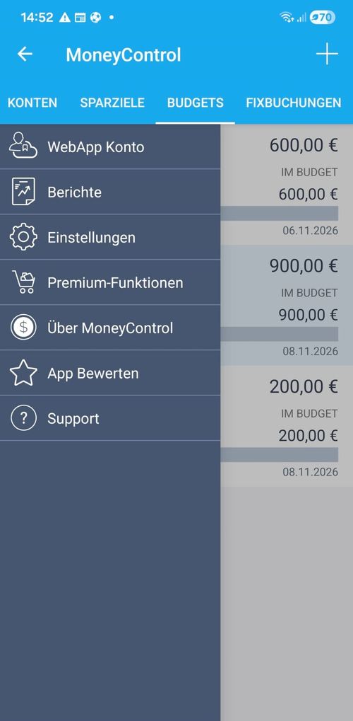 Money Control Oberfläche