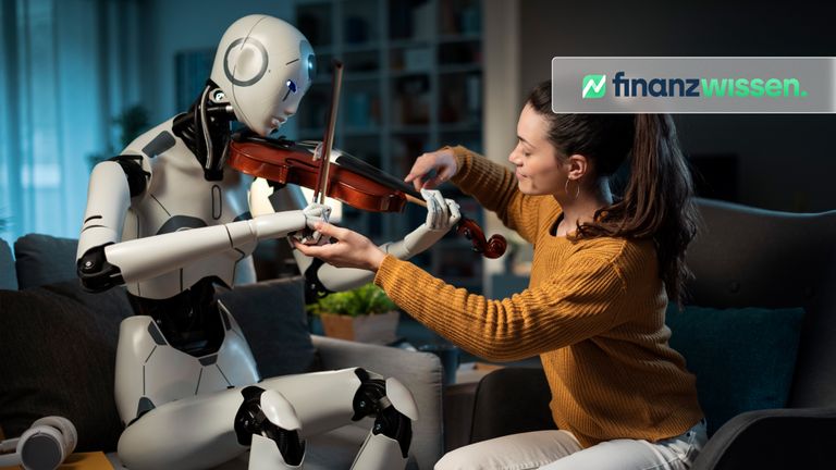 Frau trainiert einen Roboter