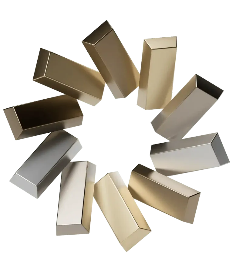 Mehrere Edelmetall Barren bilden ein rundes Rad